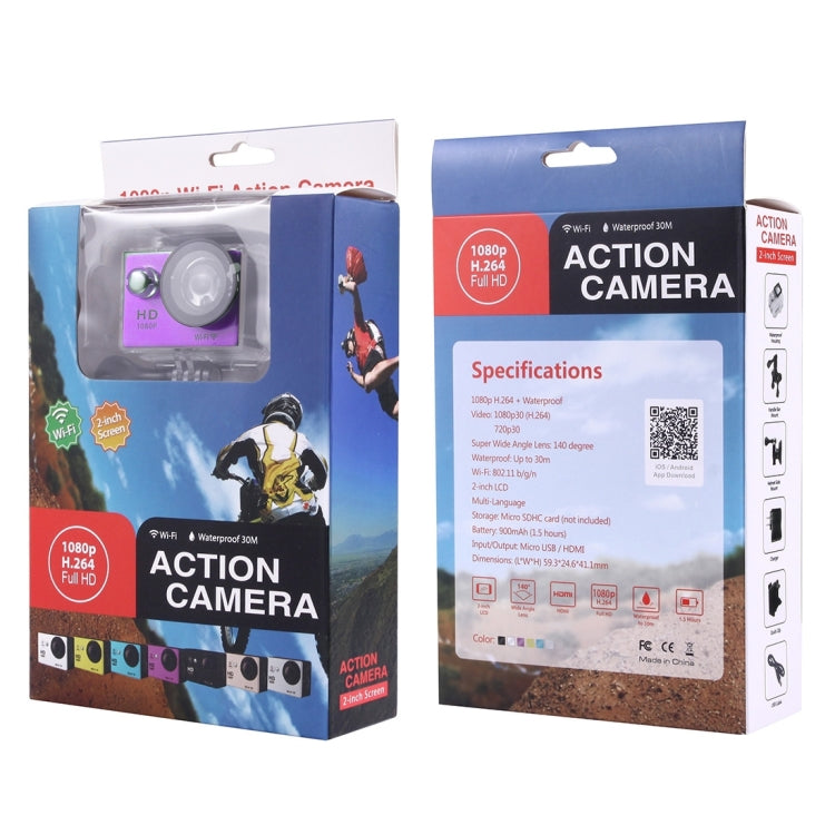 N9 1080P HDMI Waterproof Sport Action Camera Professional Portable 2.0 inch Screen 140 Degrees Wide Angle Lens Support WiFi Function, Water Resistant Depth: 30M