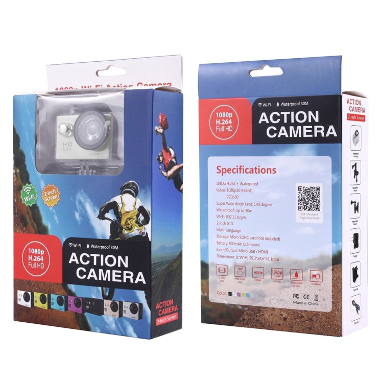 N9 1080P HDMI Waterproof Sport Action Camera Professional Portable 2.0 inch Screen 140 Degrees Wide Angle Lens Support WiFi Function, Water Resistant Depth: 30M