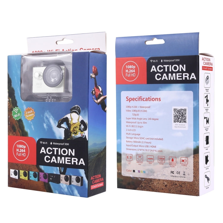 N9 1080P HDMI Waterproof Sport Action Camera Professional Portable 2.0 inch Screen 140 Degrees Wide Angle Lens Support WiFi Function, Water Resistant Depth: 30M