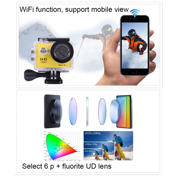 N9 1080P HDMI Waterproof Sport Action Camera Professional Portable 2.0 inch Screen 140 Degrees Wide Angle Lens Support WiFi Function, Water Resistant Depth: 30M
