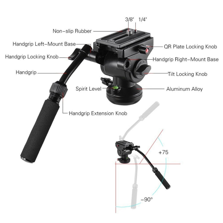 Aluminum Alloy Heavy Duty Video Camera Tripod Action Fluid Drag Head with Sliding Plate for DSLR & SLR Cameras(Black)