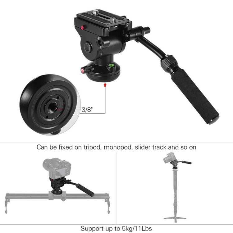 Aluminum Alloy Heavy Duty Video Camera Tripod Action Fluid Drag Head with Sliding Plate for DSLR & SLR Cameras(Black)