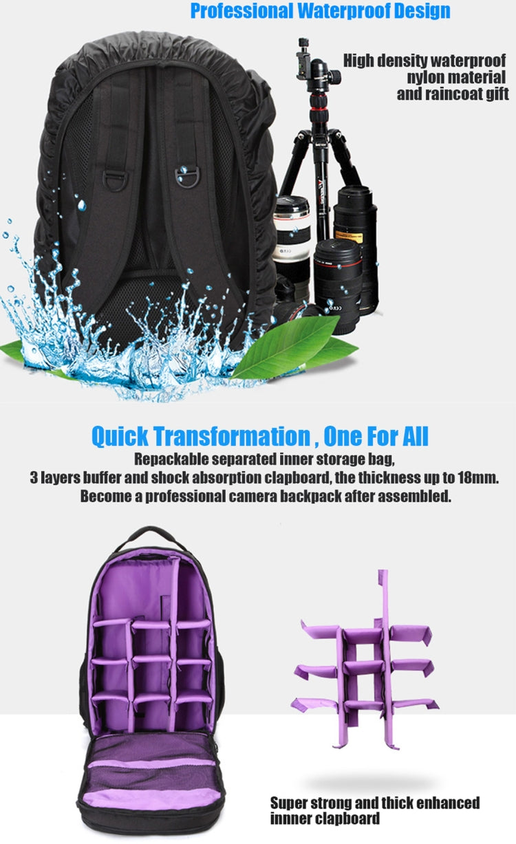 HUWANG Multi-functional Waterproof Dual Shoulder Backpack Padded Shockproof Camera Case Bag