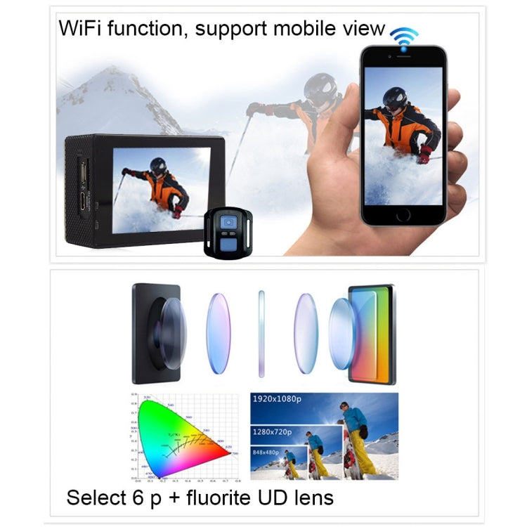 F60R 2.0 inch Screen 4K 170 Degrees Wide Angle WiFi Sport Action Camera Camcorder with Waterproof Housing Case & Remote Controller, Support 64GB Micro SD Card