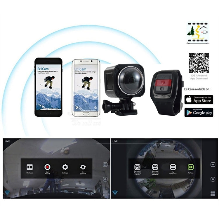 CUBE360H 0.83 inch HD Screen 220 Degrees & 360 Degrees Panorama Sport Action Camera Camcorder with Wearable Wrist 2.4G Wireless Remote Controller, Support 32GB Micro SD Card, Water Resistant Depth: 10M