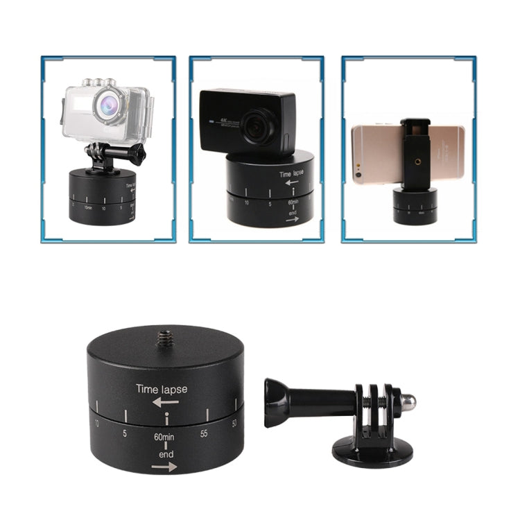 360 Degree Auto Rotation 60 Minutes Time Lapse Stabilizer Tripod Head Adapter for GoPro(Black)