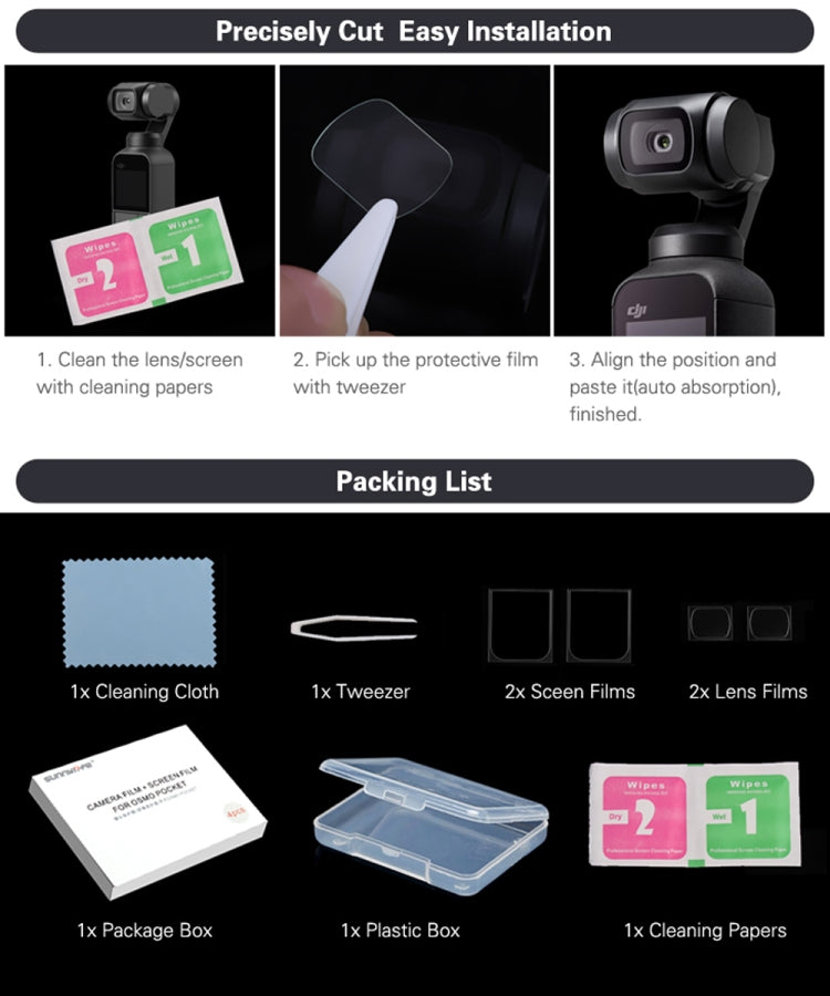 Sunnylife 4 PCS Lens Film Screen Fiberglass Film for DJI OSMO Pocket Gimbal