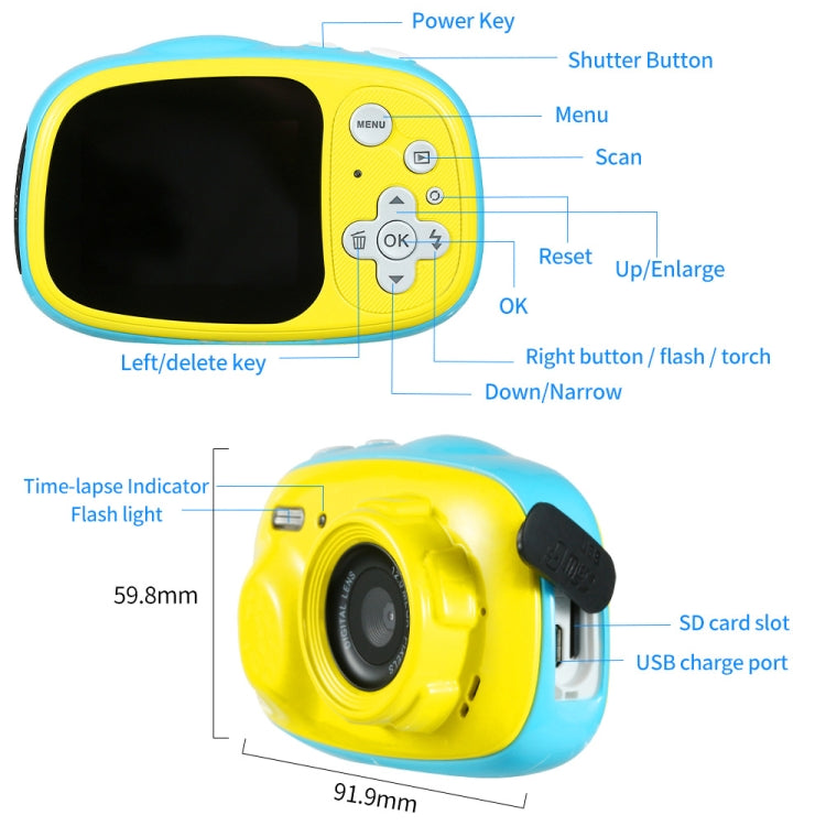 OUKITEL Q1 5.0 MP 2.0 inch HD Screen Digital DV Camera for Children, Support 32GB TF Card IP68 Waterproof