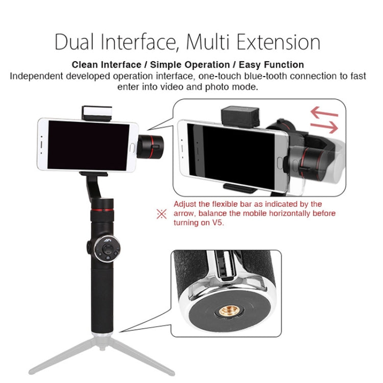 AFI V5 Smooth 3-Axis Handheld Aluminum Brushless Gimbal Stabilizer with Tripod Mount & Fill Light for Smartphones within 6 inch, Support Face Tracking(Black)