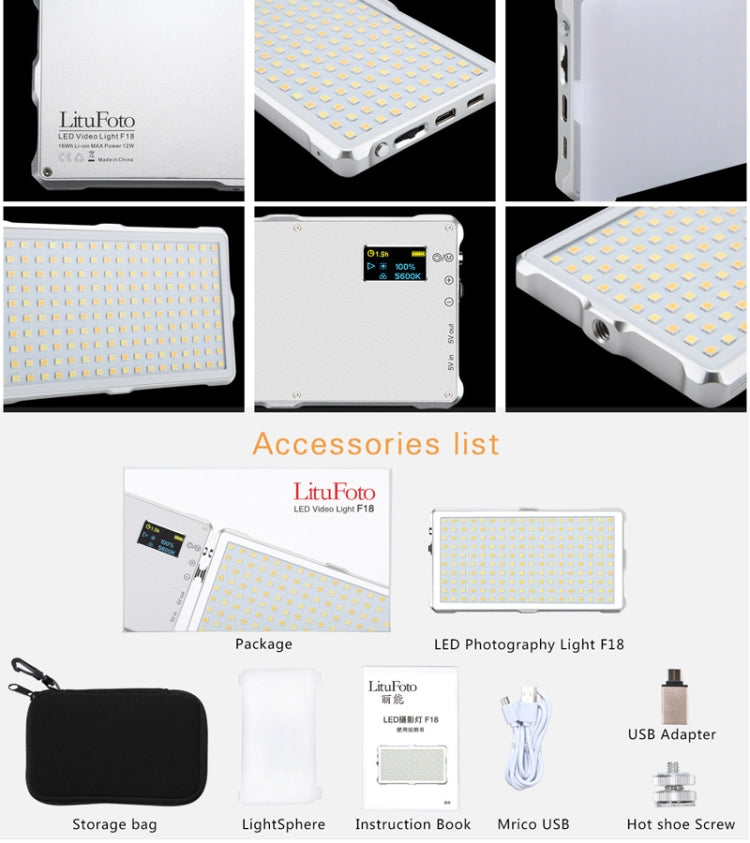 F18 Pocket 180 LEDs Professional Vlogging Photography Video & Photo Studio Light with OLED Display for Canon / Nikon DSLR Cameras(White)