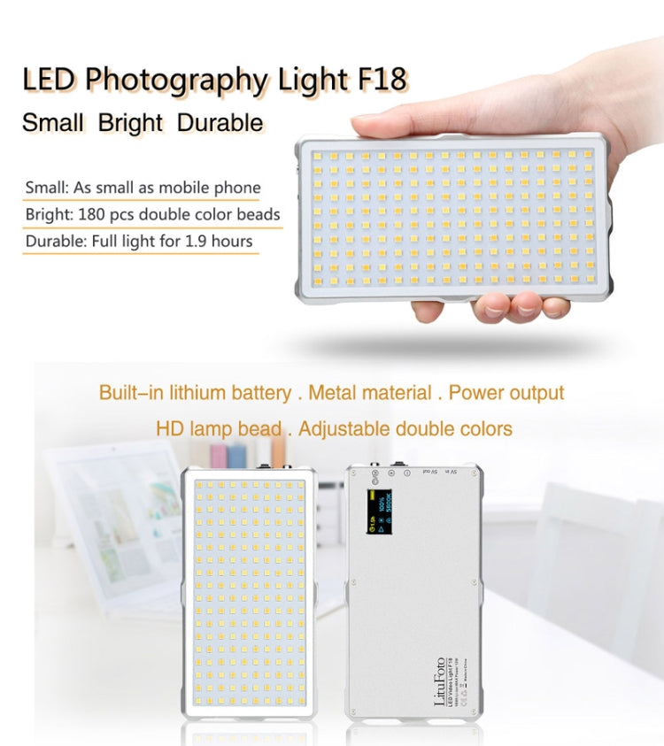 F18 Pocket 180 LEDs Professional Vlogging Photography Video & Photo Studio Light with OLED Display for Canon / Nikon DSLR Cameras(White)