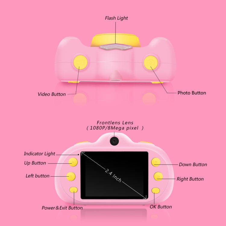 P8 2.4 inch Eight-megapixel Dual-lens Children Camera, Support for 32GB TF Card