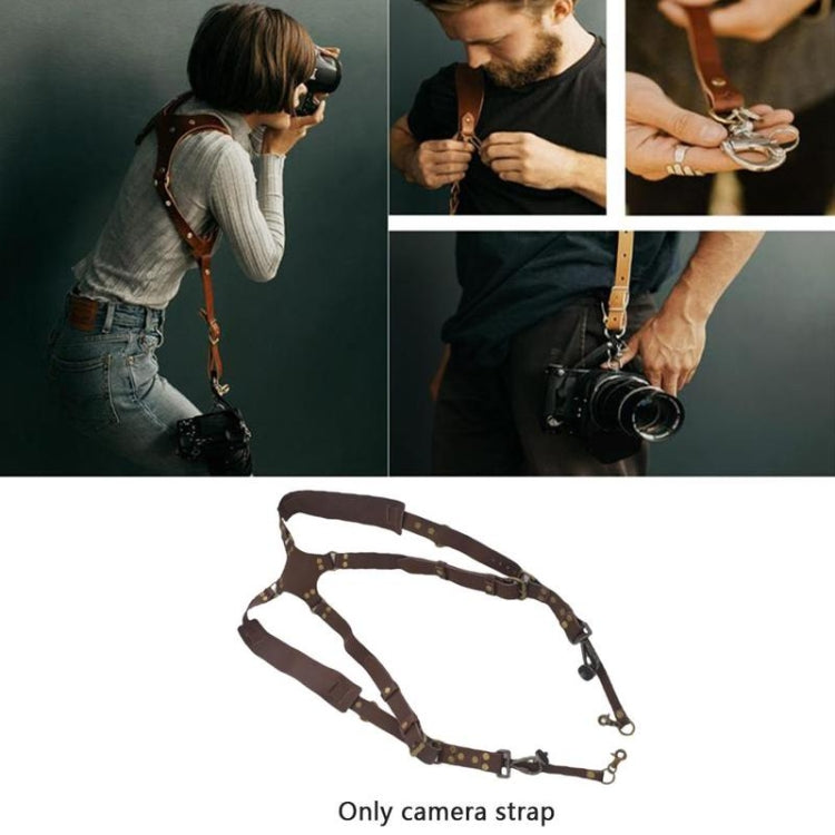 Quick Release Anti-Slip Dual Shoulder Leather Harness Camera Strap with Metal Hook for SLR / DSLR Cameras(Black)