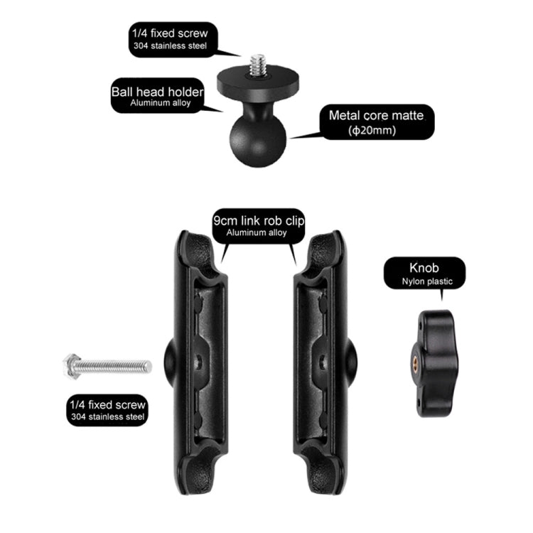 9cm Connecting Rod 20mm Ball Head Motorcycle Handlebar Fixed Mount Holder with Tripod Adapter & Screw for GoPro Hero11 Black / HERO10 Black /9 Black /8 Black /7 /6 /5 /5 Session /4 Session /4 /3+ /3 /2 /1, DJI Osmo Action and Other Action Cameras(Black)