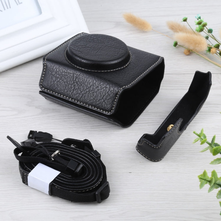 Full Body Camera Litchi Texture PU Leather Case Bag with Strap for Sony DSC-RX100M7 / RX100M6 / RX100M5 / RX100M2