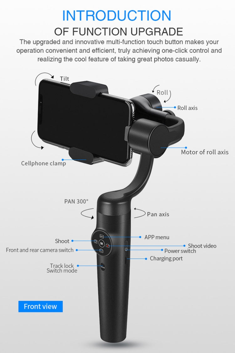 Zhizhuo S1 3-Axis Stabilized Plastic Handheld Gimbal Stabilizer for Smartphones(Black)