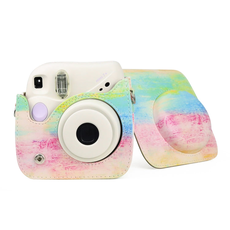 Oil Paint Full Body PU Leather Case Camera  Bag with Strap for FUJIFILM instax mini 7+