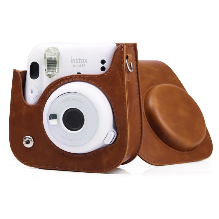 Retro Full Body Camera Leather Case Bag with Strap for FUJIFILM Instax mini 11 (Brown)