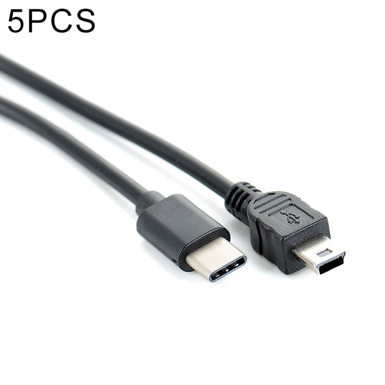 5 PCS 30cm Type-C / USB-C to Mini 5 Pin USB OTG Phone Data Cable for Canon (Black)