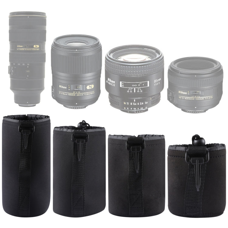 4 PCS Neoprene SLR Camera Lens Carrying Bag Pouch Bag with Carabiner, Size: 10x22cm, 10x14cm, 10x18cm, 8x10cm