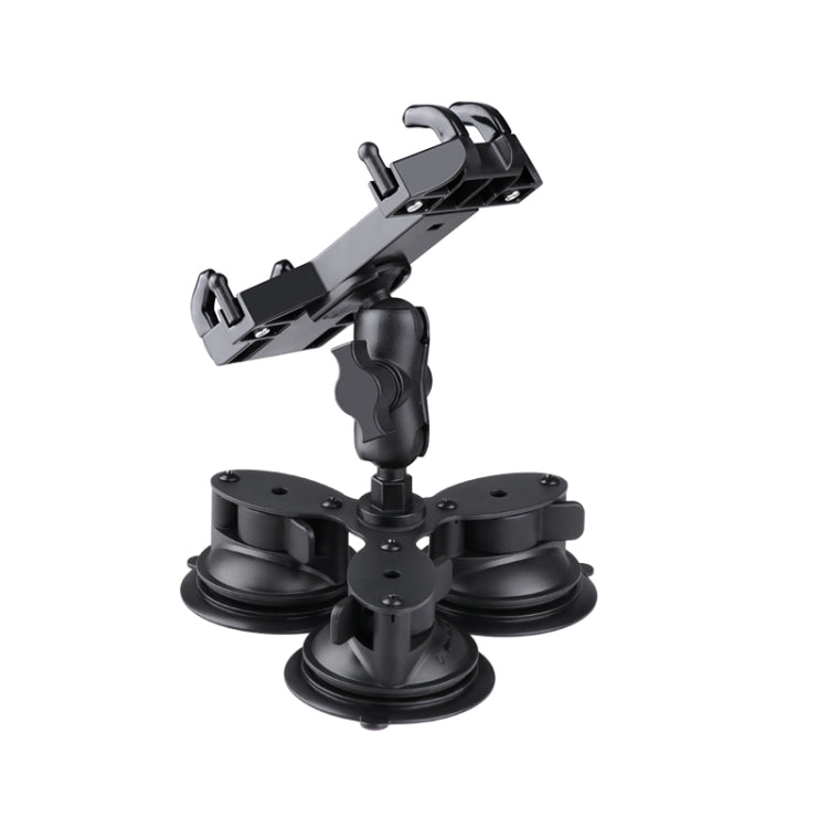 Triangle Suction Cup Mount Phone Holder with Tripod Adapter & Steel Tether & Safety Buckle (Black)