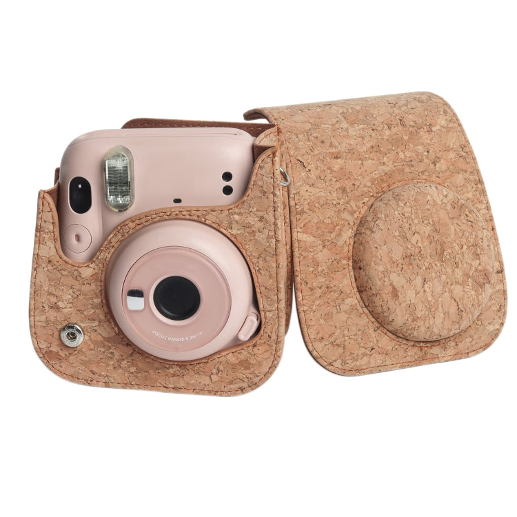 For FUJIFILM instax mini 11 Full Body Camera Cork Leather Case Bag with Strap (Brown)