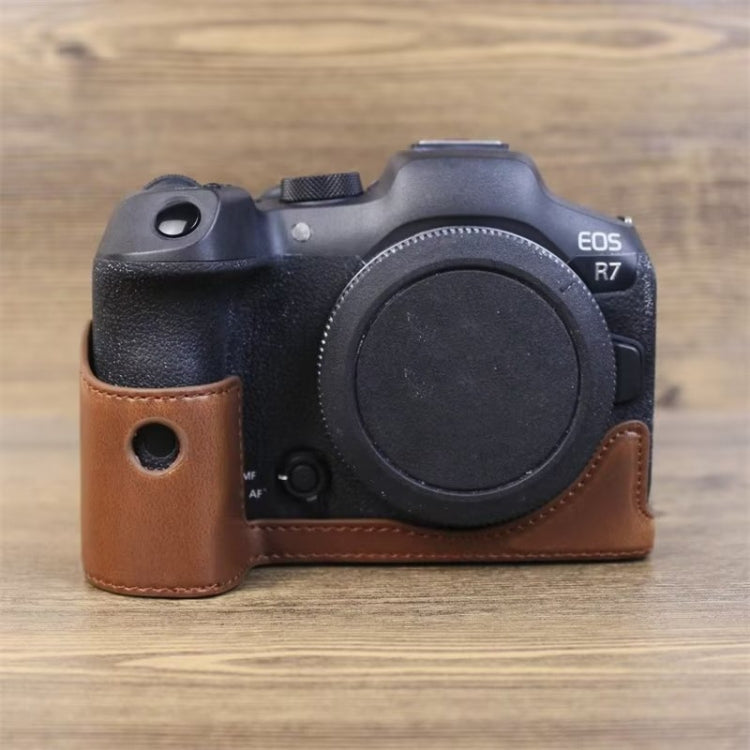 For Canon EOS R7 1/4 inch Thread PU Leather Camera Half Case Base