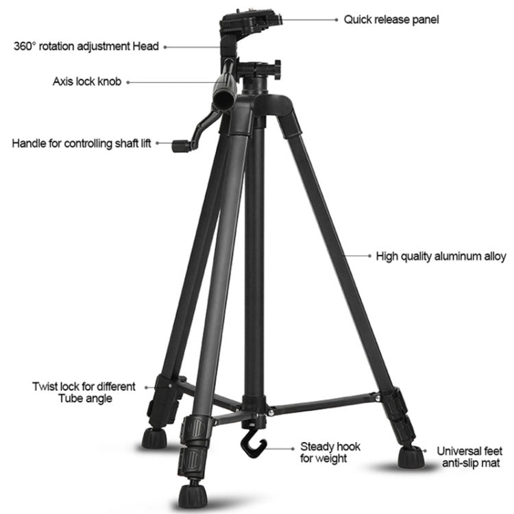 3366 Quality 1.4m Portable Phone Live Selfie Tripod DV SLR Camera Stand (Black)