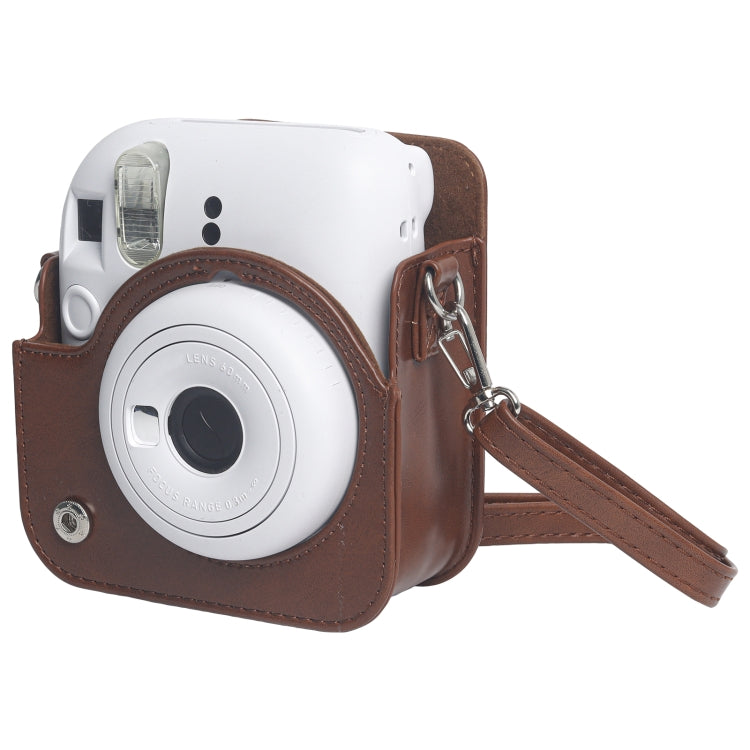 For FUJIFILM Instax mini 12 Leather Case Full Body Camera Bag with Shoulder Strap (Brown)