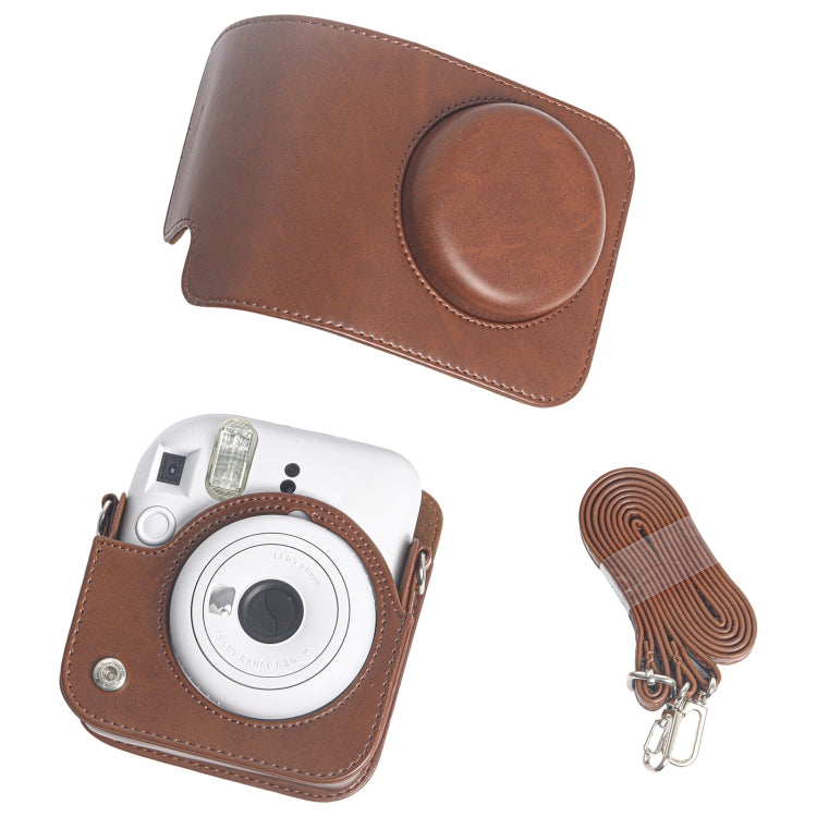 For FUJIFILM Instax mini 12 Leather Case Full Body Camera Bag with Shoulder Strap (Brown)