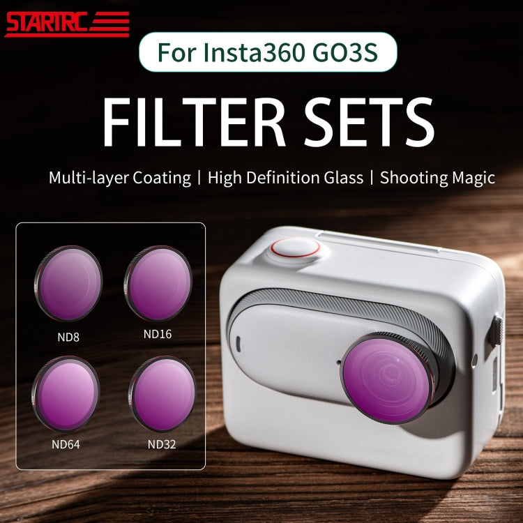 For Insta360 GO 3S STARTRC 4 in 1 ND8 ND16 ND32 ND64 Camera Lens Filter  - Black Red
