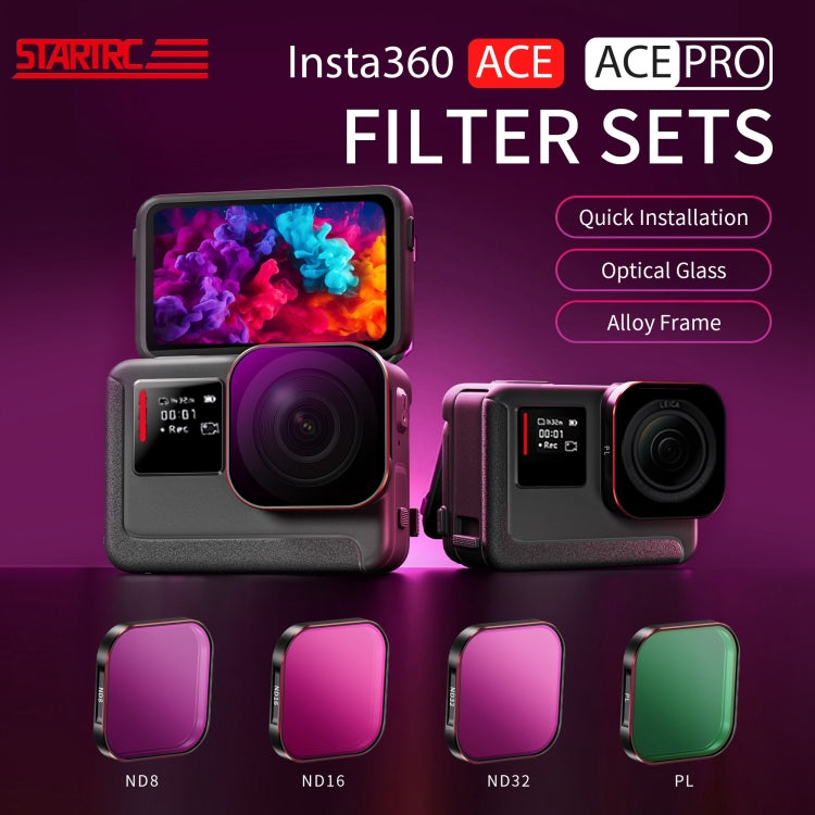 For Insta360 Ace / Ace Pro STARTRC 4 in 1 PL ND8 ND16 ND32 Camera Lens Filter  - Black
