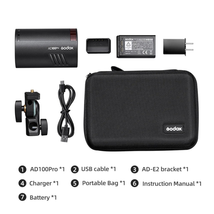 Godox AD100Pro 100Ws Pocket Flash Outdoor Speedlite Light ​Kits  - Black