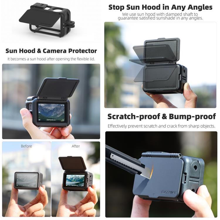 For DJI Osmo Action 5 Pro / 4 / 3 Sunnylife Protective Case Frame Mount Adapter Sun Hood Housing Case  - Black