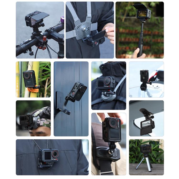 For DJI Osmo Action 5 Pro / 4 / 3 Sunnylife Protective Case Frame Mount Adapter Sun Hood Housing Case  - Black