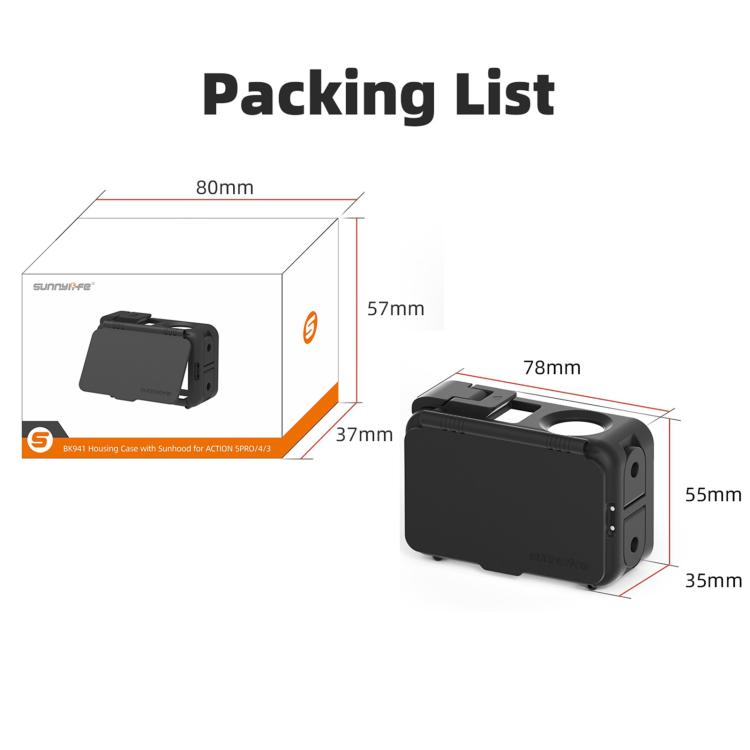 For DJI Osmo Action 5 Pro / 4 / 3 Sunnylife Protective Case Frame Mount Adapter Sun Hood Housing Case  - Black