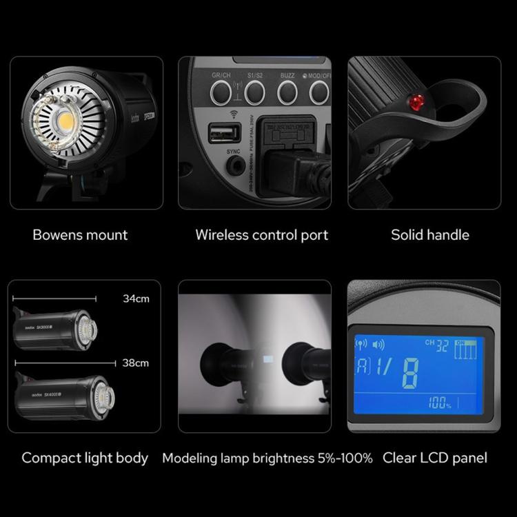 Godox SK300II-V Studio Flash Photo Light 300Ws Bowens Mount Monolight Light