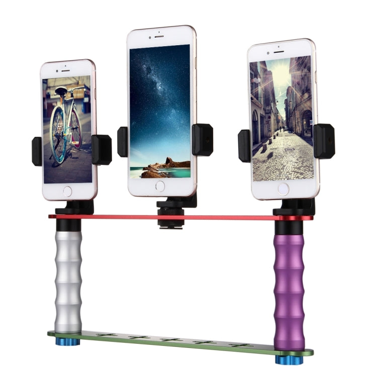 Smartphone Live Broadcast Bracket Dual Hand-held Selfie Module Mount Kits with 3x Phone Clips, For iPhone, Galaxy, Huawei, Xiaomi, HTC, Sony, Google and other Smartphones