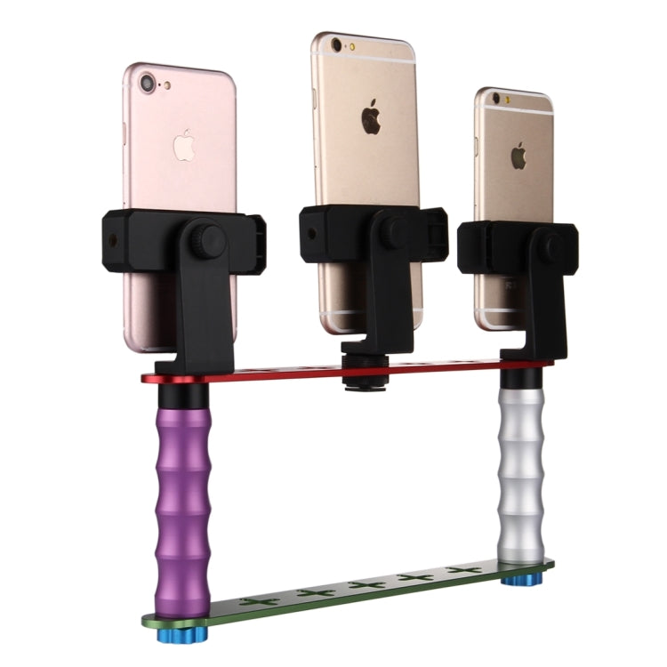 Smartphone Live Broadcast Bracket Dual Hand-held Selfie Module Mount Kits with 3x Phone Clips, For iPhone, Galaxy, Huawei, Xiaomi, HTC, Sony, Google and other Smartphones