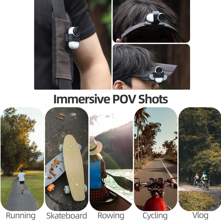 For Insta360 GO3 / GO 3S Sunnylife Baseball Hat Clip Mount Baseball Cap Clamp Quick Release Mount Camera POV Vlog Holder  - Black
