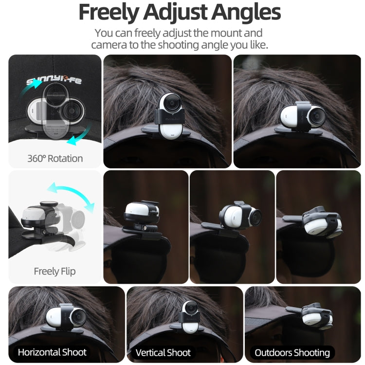 For Insta360 GO3 / GO 3S Sunnylife Baseball Hat Clip Mount Baseball Cap Clamp Quick Release Mount Camera POV Vlog Holder  - Black