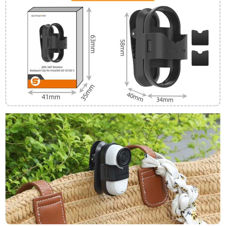 For Insta360 GO3 / GO 3S Sunnylife 360 Degree Rotation Backpack Clip Action Camera Clamp Mount  - Black