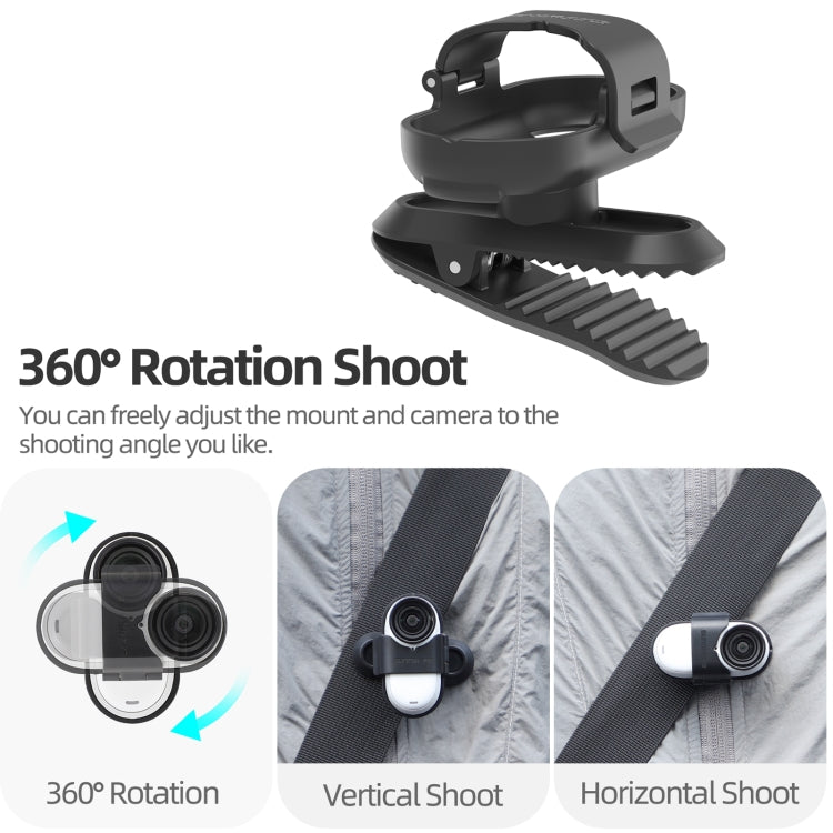 For Insta360 GO3 / GO 3S Sunnylife 360 Degree Rotation Backpack Clip Action Camera Clamp Mount  - Black