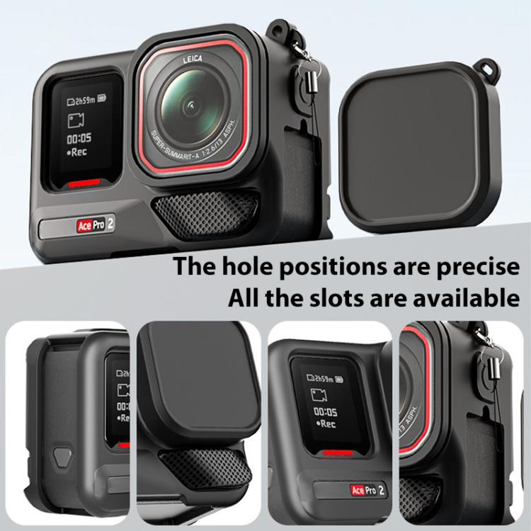 For Insta360 Ace Pro 2 Silicone Protective Case with Wrist Strap & Lens Cover  - Black