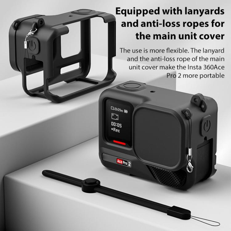 For Insta360 Ace Pro 2 Silicone Protective Case with Wrist Strap & Lens Cover  - Black