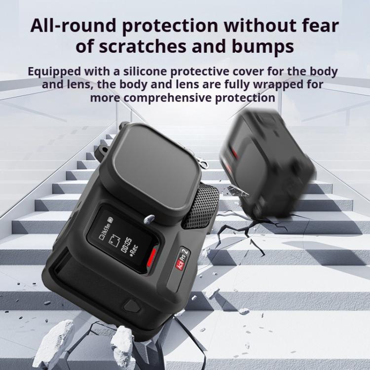 For Insta360 Ace Pro 2 Silicone Protective Case with Wrist Strap & Lens Cover  - Black