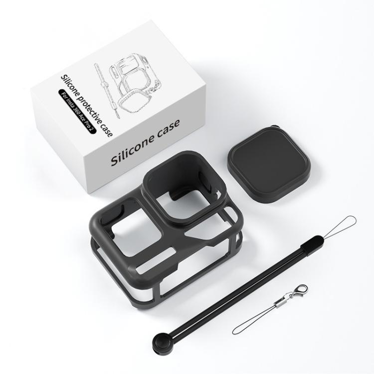 For Insta360 Ace Pro 2 Silicone Protective Case with Wrist Strap & Lens Cover  - Black