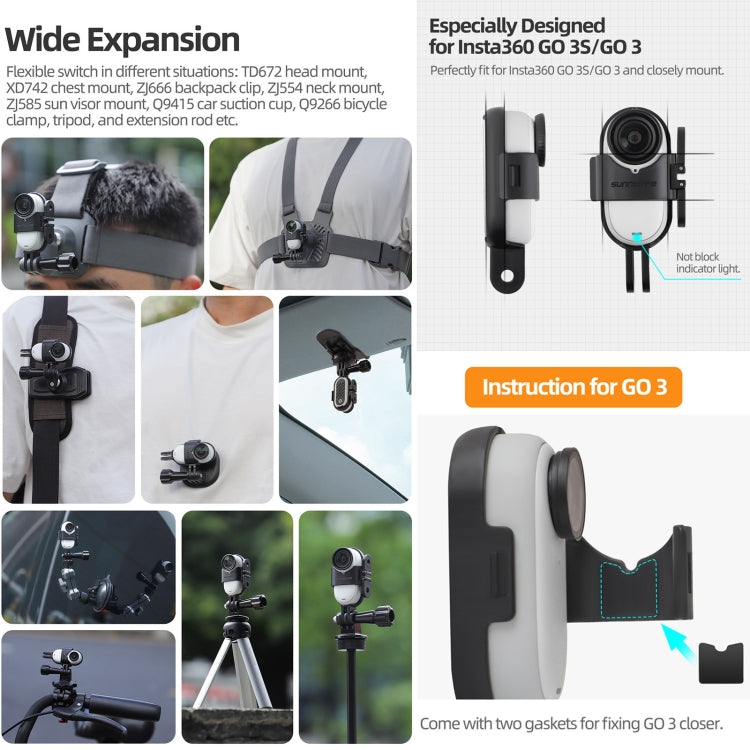 For Insta360 GO 3S / GO 3 Sunnylife Foldable Vertical-Horizontal Mount Adapter Protective Frame Brackets Housing Case  - Black