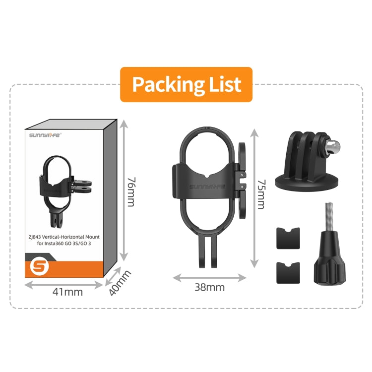 For Insta360 GO 3S / GO 3 Sunnylife Foldable Vertical-Horizontal Mount Adapter Protective Frame Brackets Housing Case  - Black