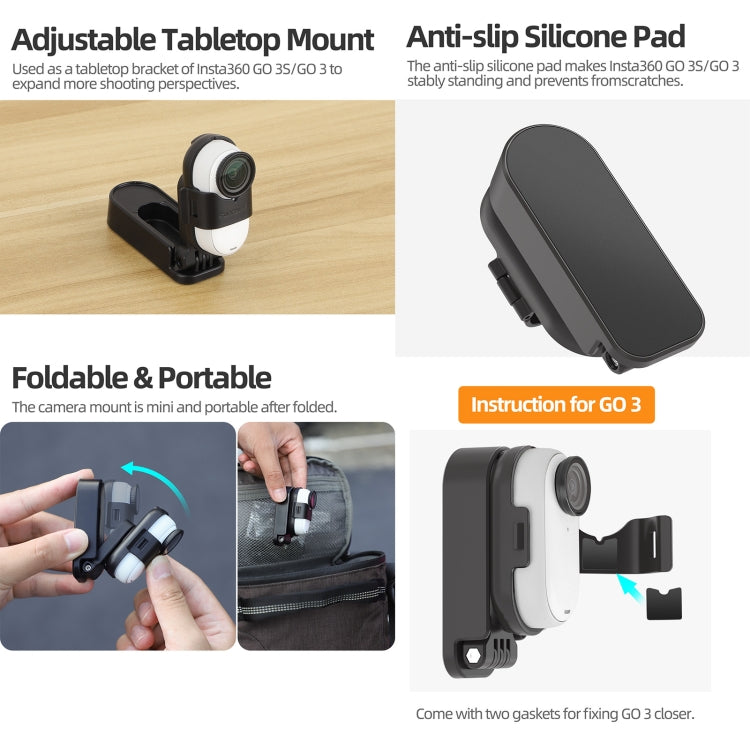 For Insta360 GO3 / GO 3S Sunnylife 360 Rotation Foldable Magnetic Mount  - Black